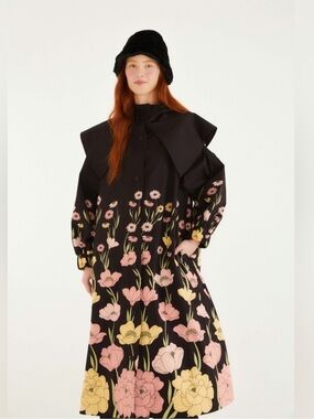 Black Growing Flowers Raincoat by Farm Rio
